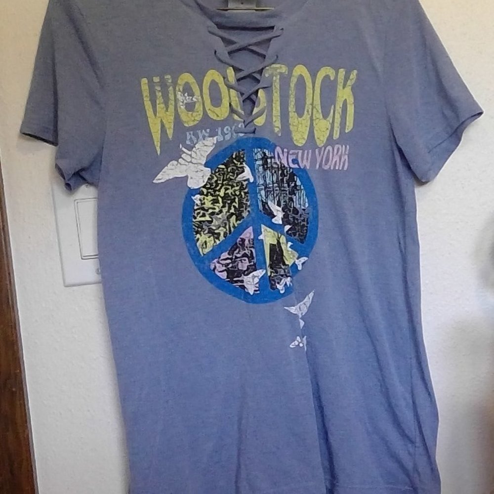 Grey Blue Lace Up Woodstock T-Shirt
